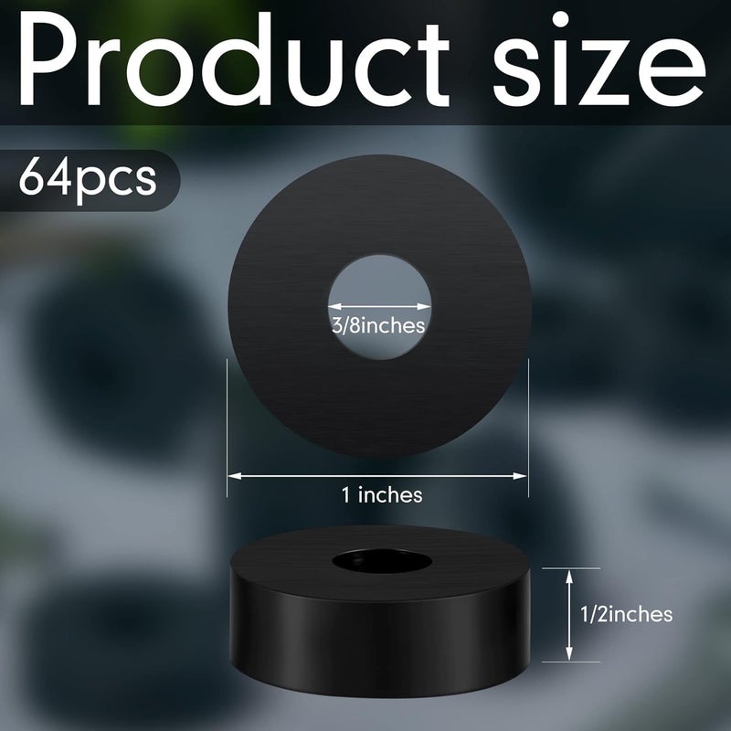 Fabbay Multi Purpose Rubber Spacer 1 OD x 3/8 ID x 1/2 Inch Thickness Black Round Rubber Washers Anti Vibration Bushings Spacers Washers for Home and Car Accessories(64 Pcs) - Image 2